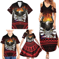 Fautasi Race Day American Samoa Family Matching Summer Maxi Dress and Hawaiian Shirt Bald Eagle Polynesian Tattoo