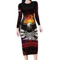 Fautasi Race Day American Samoa Long Sleeve Bodycon Dress Bald Eagle Polynesian Tattoo