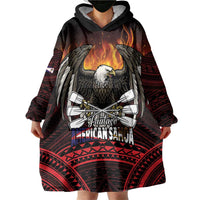 Fautasi Race Day American Samoa Wearable Blanket Hoodie Bald Eagle Polynesian Tattoo