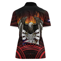 Fautasi Race Day American Samoa Women Polo Shirt Bald Eagle Polynesian Tattoo