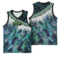 Turquoise Traditional Cloak Aotearoa Basketball Jersey Maori Paua Shell Korowai Pattern LT14 - Polynesian Pride