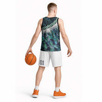 Turquoise Traditional Cloak Aotearoa Basketball Jersey Maori Paua Shell Korowai Pattern LT14 - Polynesian Pride