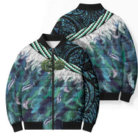 Turquoise Traditional Cloak Aotearoa Bomber Puffer Jacket Maori Paua Shell Korowai Pattern LT14 - Polynesian Pride