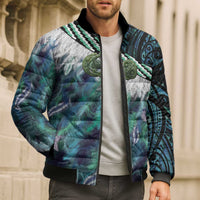 Turquoise Traditional Cloak Aotearoa Bomber Puffer Jacket Maori Paua Shell Korowai Pattern LT14 - Polynesian Pride
