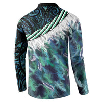 Turquoise Traditional Cloak Aotearoa Button Sweatshirt Maori Paua Shell Korowai Pattern LT14 - Polynesian Pride