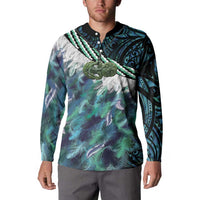 Turquoise Traditional Cloak Aotearoa Button Sweatshirt Maori Paua Shell Korowai Pattern LT14 - Polynesian Pride
