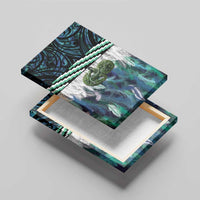 Turquoise Traditional Cloak Aotearoa Canvas Wall Art Maori Paua Shell Korowai Pattern