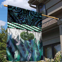 Turquoise Traditional Cloak Aotearoa Garden Flag Maori Paua Shell Korowai Pattern