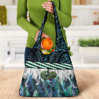 Turquoise Traditional Cloak Aotearoa Grocery Bag Maori Paua Shell Korowai Pattern