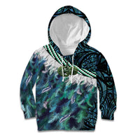 Turquoise Traditional Cloak Aotearoa Kid Hoodie Maori Paua Shell Korowai Pattern