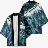 Turquoise Traditional Cloak Aotearoa Kimono Maori Paua Shell Korowai Pattern - Polynesian Pride