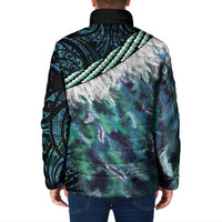Turquoise Traditional Cloak Aotearoa Padded Jacket Maori Paua Shell Korowai Pattern LT14 - Polynesian Pride