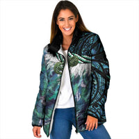 Turquoise Traditional Cloak Aotearoa Padded Jacket Maori Paua Shell Korowai Pattern LT14 Women Turquoise - Polynesian Pride