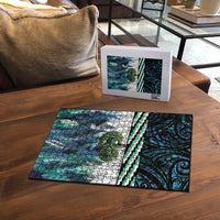 Turquoise Traditional Cloak Aotearoa Puzzle Maori Paua Shell Korowai Pattern LT14 - Polynesian Pride