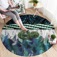 Turquoise Traditional Cloak Aotearoa Round Carpet Maori Paua Shell Korowai Pattern