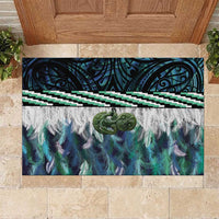Turquoise Traditional Cloak Aotearoa Rubber Doormat Maori Paua Shell Korowai Pattern LT14 Turquoise - Polynesian Pride