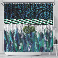 Turquoise Traditional Cloak Aotearoa Shower Curtain Maori Paua Shell Korowai Pattern LT14 - Polynesian Pride