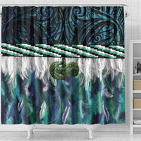 Turquoise Traditional Cloak Aotearoa Shower Curtain Maori Paua Shell Korowai Pattern LT14 - Polynesian Pride