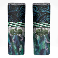Turquoise Traditional Cloak Aotearoa Skinny Tumbler Maori Paua Shell Korowai Pattern LT14 Turquoise - Polynesian Pride