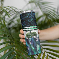 Turquoise Traditional Cloak Aotearoa Skinny Tumbler Maori Paua Shell Korowai Pattern LT14 - Polynesian Pride