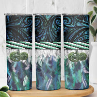 Turquoise Traditional Cloak Aotearoa Skinny Tumbler Maori Paua Shell Korowai Pattern LT14 - Polynesian Pride
