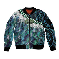 Turquoise Traditional Cloak Aotearoa Sleeve Zip Bomber Jacket Maori Paua Shell Korowai Pattern LT14 Unisex Turquoise - Polynesian Pride