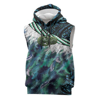 Turquoise Traditional Cloak Aotearoa Sleeveless Hoodie Maori Paua Shell Korowai Pattern LT14 Turquoise - Polynesian Pride
