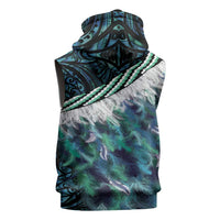 Turquoise Traditional Cloak Aotearoa Sleeveless Hoodie Maori Paua Shell Korowai Pattern LT14 - Polynesian Pride
