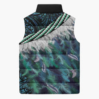 Turquoise Traditional Cloak Aotearoa Sleeveless Puffer Jacket Maori Paua Shell Korowai Pattern LT14 - Polynesian Pride