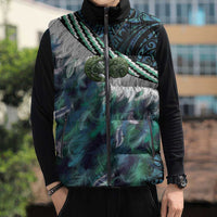 Turquoise Traditional Cloak Aotearoa Sleeveless Puffer Jacket Maori Paua Shell Korowai Pattern LT14 - Polynesian Pride