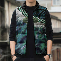 Turquoise Traditional Cloak Aotearoa Sleeveless Puffer Jacket Maori Paua Shell Korowai Pattern LT14 - Polynesian Pride