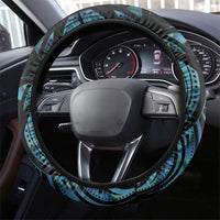 Turquoise Traditional Cloak Aotearoa Steering Wheel Cover Maori Paua Shell Korowai Pattern