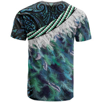 Turquoise Traditional Cloak Aotearoa T Shirt Maori Paua Shell Korowai Pattern