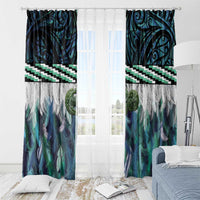 Turquoise Traditional Cloak Aotearoa Window Curtain Maori Paua Shell Korowai Pattern