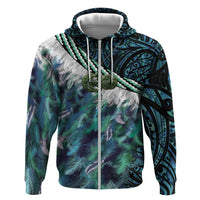 Turquoise Traditional Cloak Aotearoa Zip Hoodie Maori Paua Shell Korowai Pattern LT14 Zip Hoodie Turquoise - Polynesian Pride