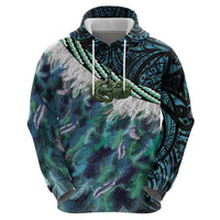 Turquoise Traditional Cloak Aotearoa Zip Hoodie Maori Paua Shell Korowai Pattern LT14 - Polynesian Pride