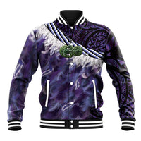 Purple Traditional Cloak Aotearoa Baseball Jacket Maori Paua Shell Korowai Pattern LT14 Unisex Purple - Polynesian Pride