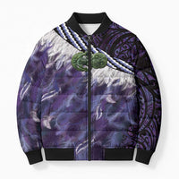 Purple Traditional Cloak Aotearoa Bomber Puffer Jacket Maori Paua Shell Korowai Pattern LT14 Unisex Purple - Polynesian Pride