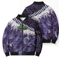 Purple Traditional Cloak Aotearoa Bomber Puffer Jacket Maori Paua Shell Korowai Pattern LT14 - Polynesian Pride