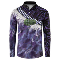 Purple Traditional Cloak Aotearoa Button Sweatshirt Maori Paua Shell Korowai Pattern