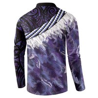 Purple Traditional Cloak Aotearoa Button Sweatshirt Maori Paua Shell Korowai Pattern