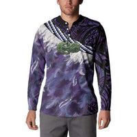 Purple Traditional Cloak Aotearoa Button Sweatshirt Maori Paua Shell Korowai Pattern