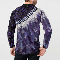 Purple Traditional Cloak Aotearoa Button Sweatshirt Maori Paua Shell Korowai Pattern