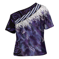 Purple Traditional Cloak Aotearoa Cross Shoulder Shirt Maori Paua Shell Korowai Pattern LT14 - Polynesian Pride