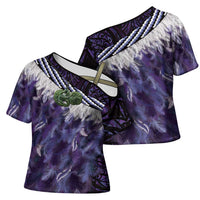Purple Traditional Cloak Aotearoa Cross Shoulder Shirt Maori Paua Shell Korowai Pattern LT14 - Polynesian Pride