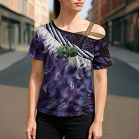 Purple Traditional Cloak Aotearoa Cross Shoulder Shirt Maori Paua Shell Korowai Pattern LT14 - Polynesian Pride