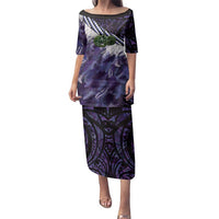 Purple Traditional Cloak Aotearoa Family Matching Puletasi and Hawaiian Shirt Maori Paua Shell Korowai Pattern