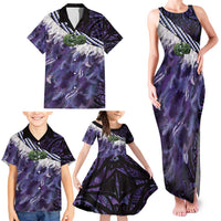 Purple Traditional Cloak Aotearoa Family Matching Tank Maxi Dress and Hawaiian Shirt Maori Paua Shell Korowai Pattern