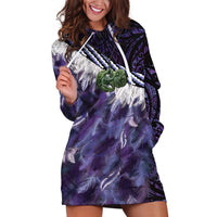 Purple Traditional Cloak Aotearoa Hoodie Dress Maori Paua Shell Korowai Pattern