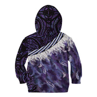 Purple Traditional Cloak Aotearoa Kid Hoodie Maori Paua Shell Korowai Pattern